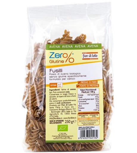 ZER%GLUT Pasta Avena Fusil.250